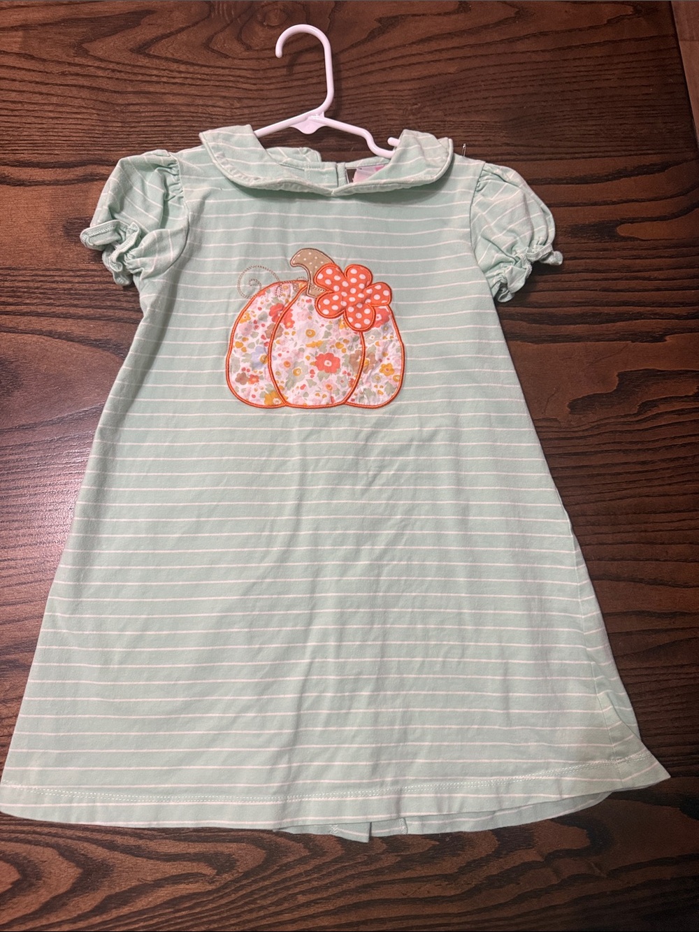 Sweet Mint Striped Pumpkin Applique Dress for Girls